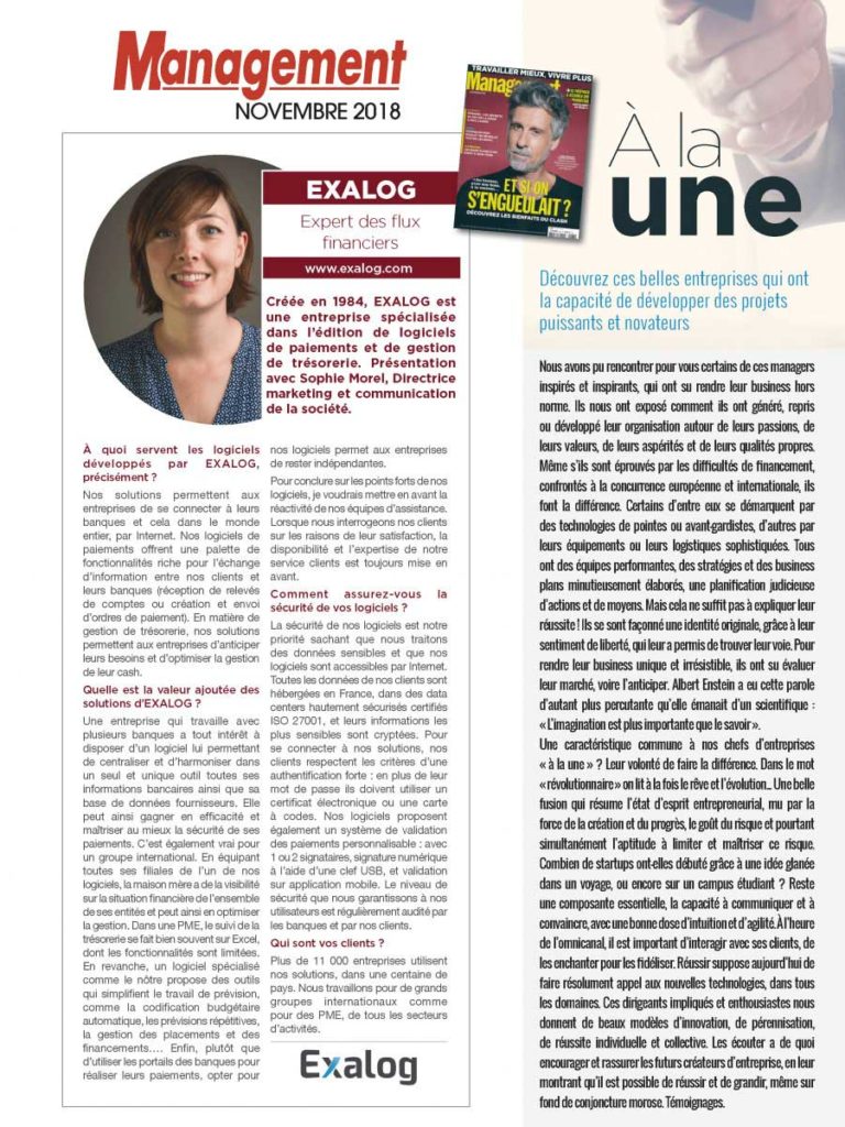 Article Exalog magazine Management